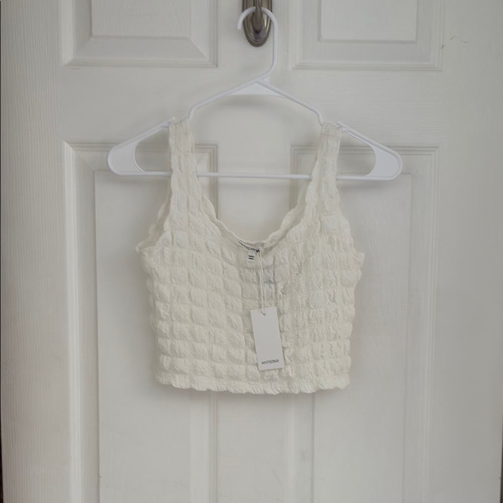 White Textured Crop Top